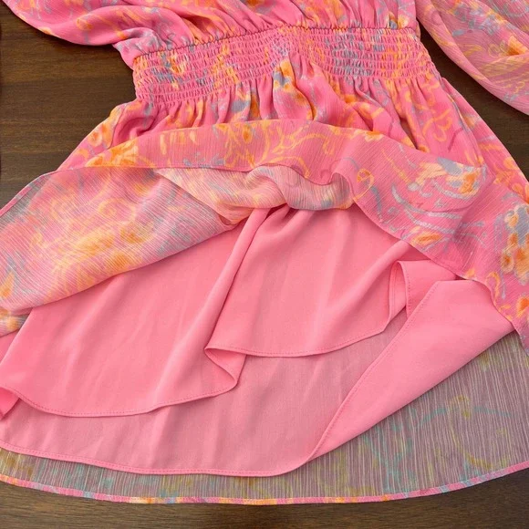 Ramy Brook Pink Long Sleeve Dress Size XS Long Sleeve Smocked Summer Spring - Picture 7 of 12